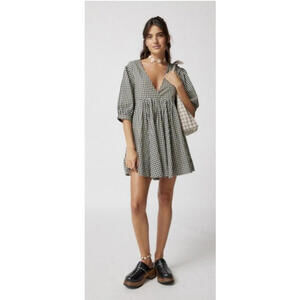 Ecote Urban Outfitters black and white checkered V-Neck mini dress Sz L #1138